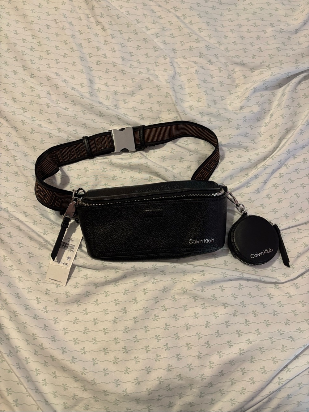 Calvin Klein Black Pebbled Leather Belt Bag with Round Coin Pouch